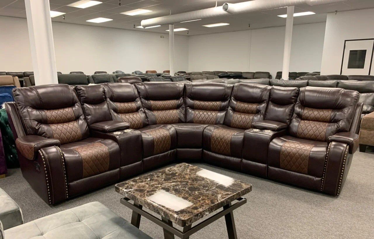 2TONE BROWN RECLINING SECTIONAL 