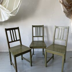 Set of 3 Small Green Wood Chairs