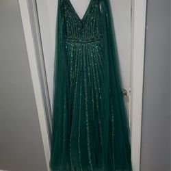 Green beaded dress with cape sleeves
