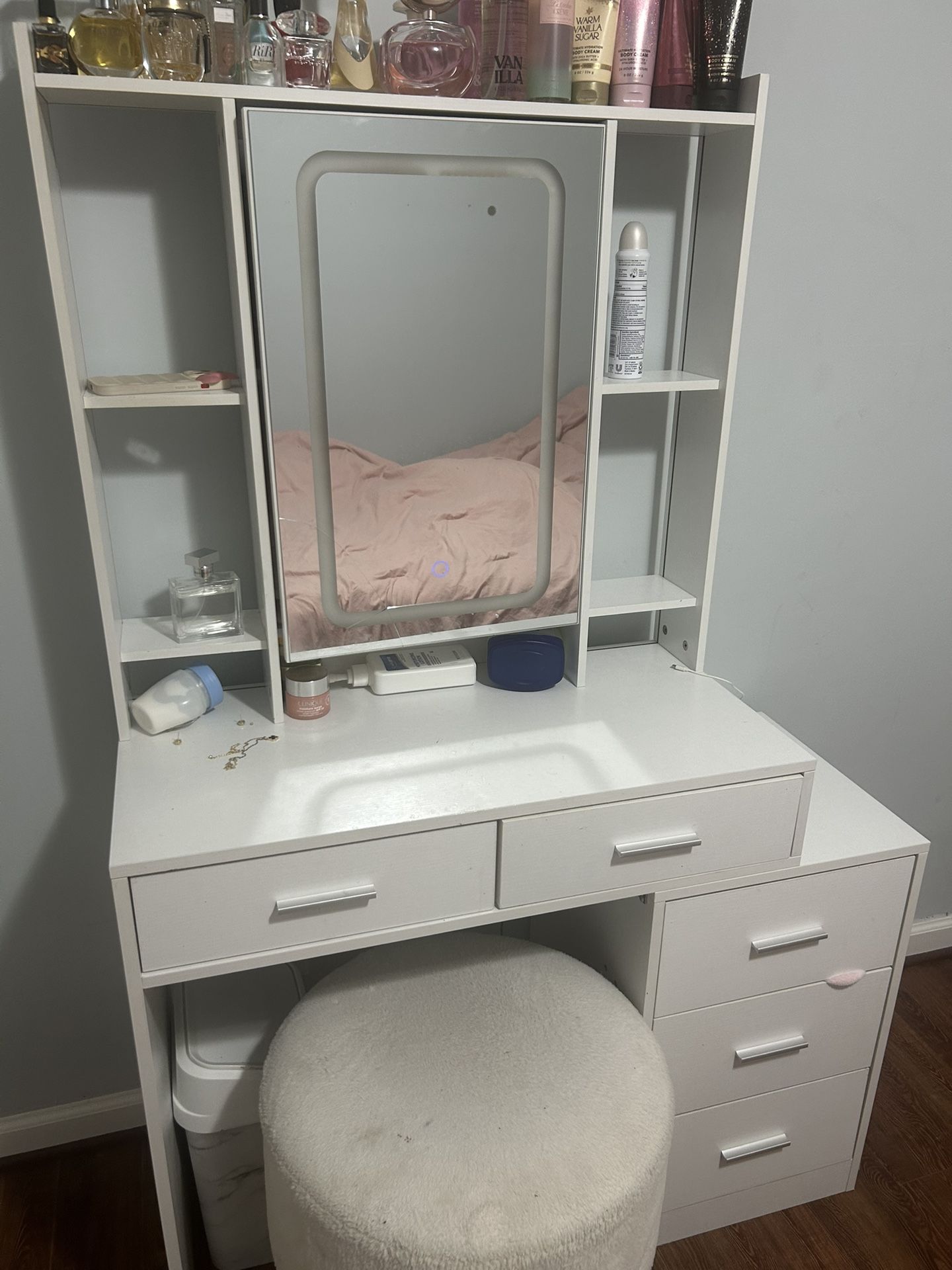 White Vanity Mirror Makeup 5 Drawers