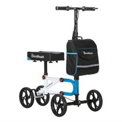 Knee scooter, adult knee scooter for foot surgery, steerable knee walker for foot injuries, compact crutches alternative with double braking system