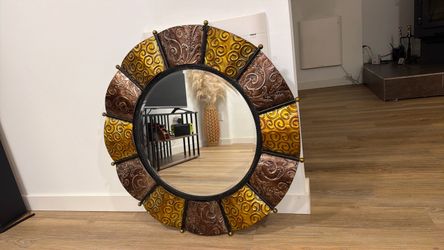 Deco79 Wall Mirror with Embossed Metal Frame