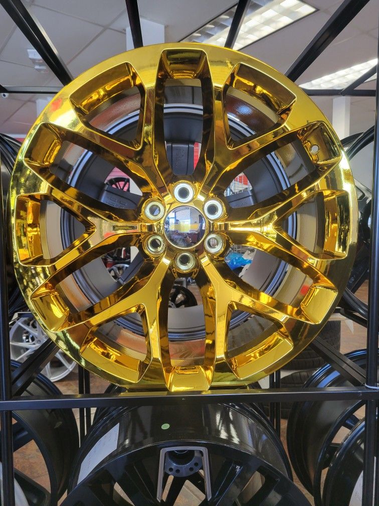 24x10 GOLD PLATED SNOW FLAKE 6X139.7 CHEVY DONK GMC CADILLAC ESCALADE DODGE RAM ,6-LUG