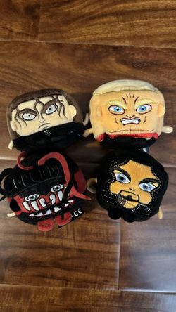 Lot of (4) WWE Kawaii Cubes Mini Plush Toys - Ambrose, Lesnar, Balor & Reigns