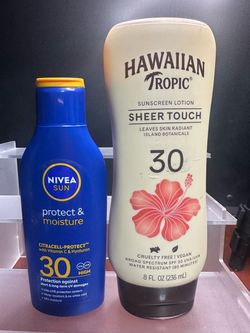 $5 each or 2 for $8 Nivea Sun SPF 30 & Hawaiian Tropic Sheer Touch SPF 30
