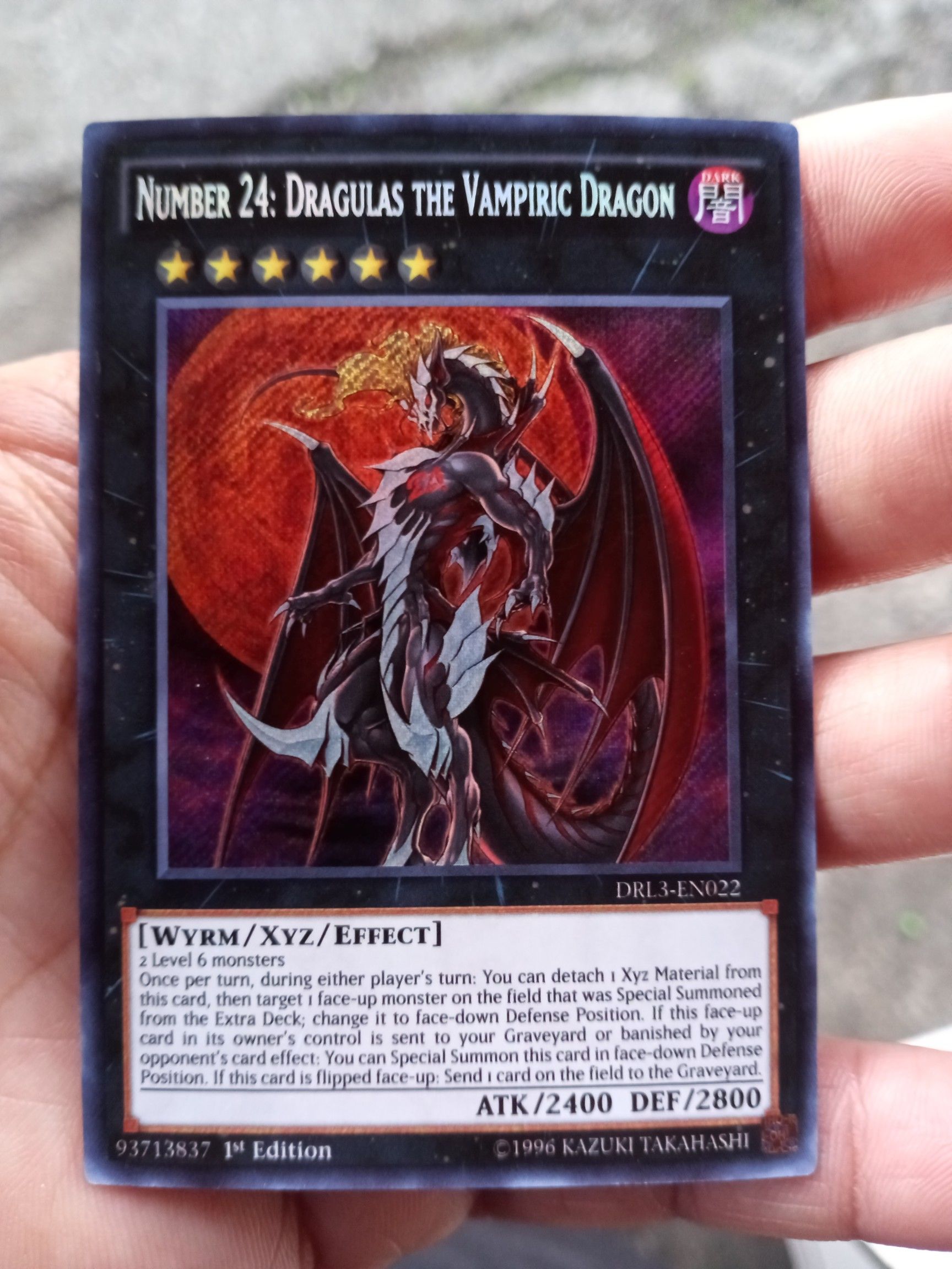 YUGIOH NUMBER 24: DRAGULAS THE VAMPIRIC DRAGON SECRET RARE HOLO MINT CONDITION!!!
