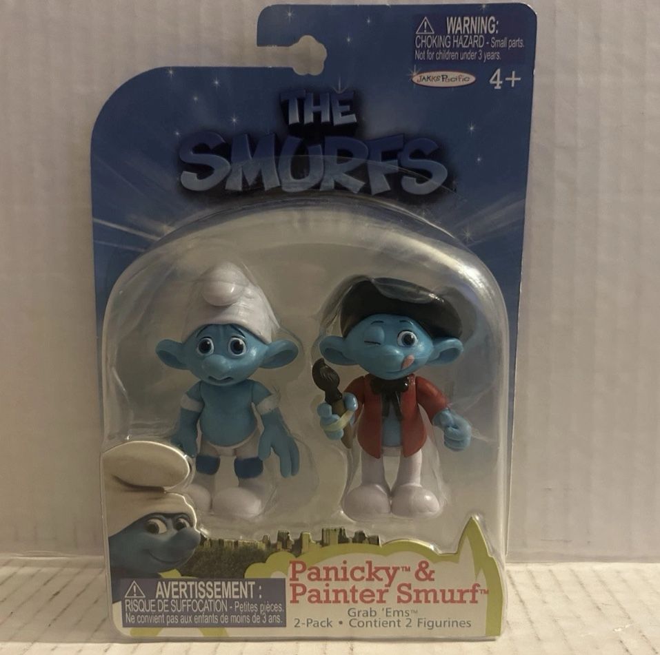 2011 JAKKS The Smurfs Figures Panicky & Painter Grab 'Ems, 2-Pack New