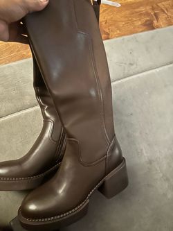 Chocolate brown calf length boots