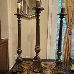  Antique Brass Church Candle Holders