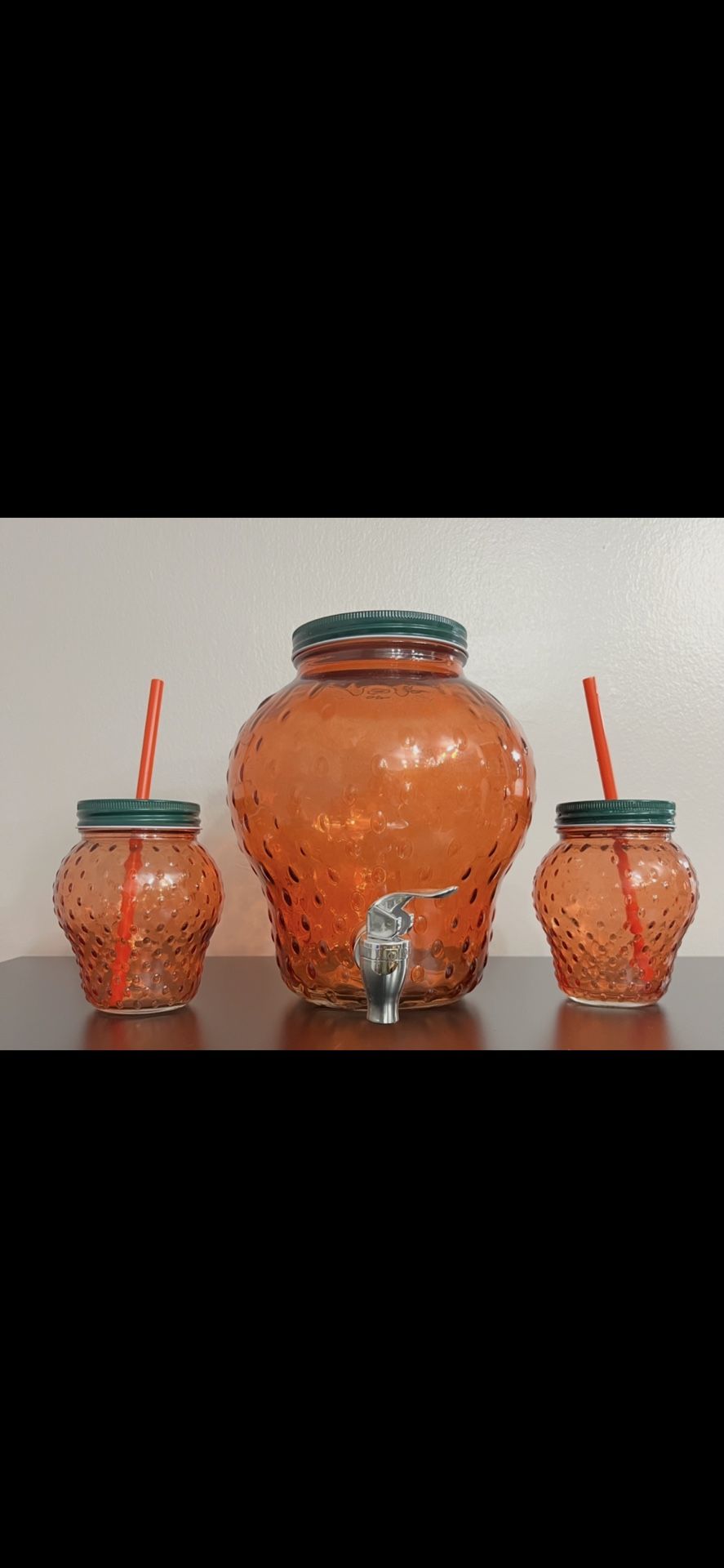 Strawberry Beverage Dispenser W/ Matching Cups