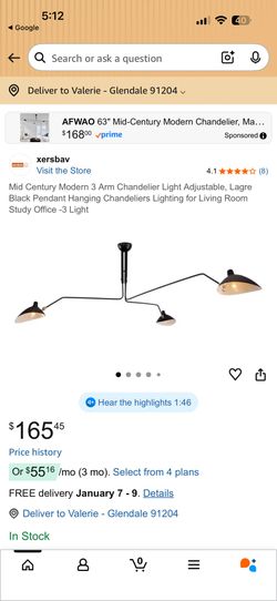 New Mid century 3 Arm Chandelier 