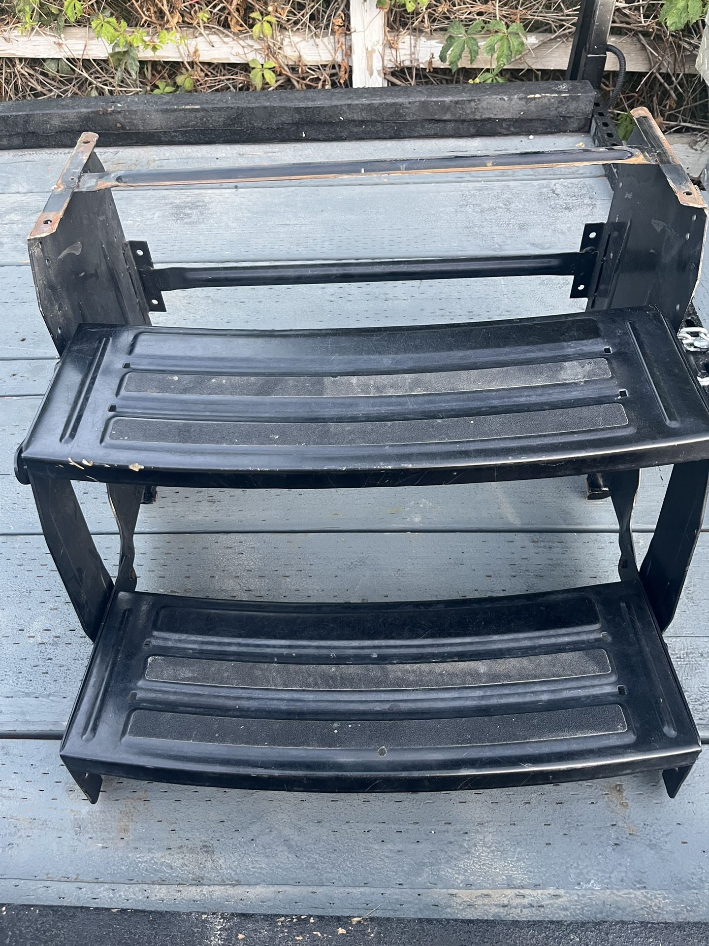 RV trailer steps steel fold out two step 24" wide 16 tall 27 inches extend