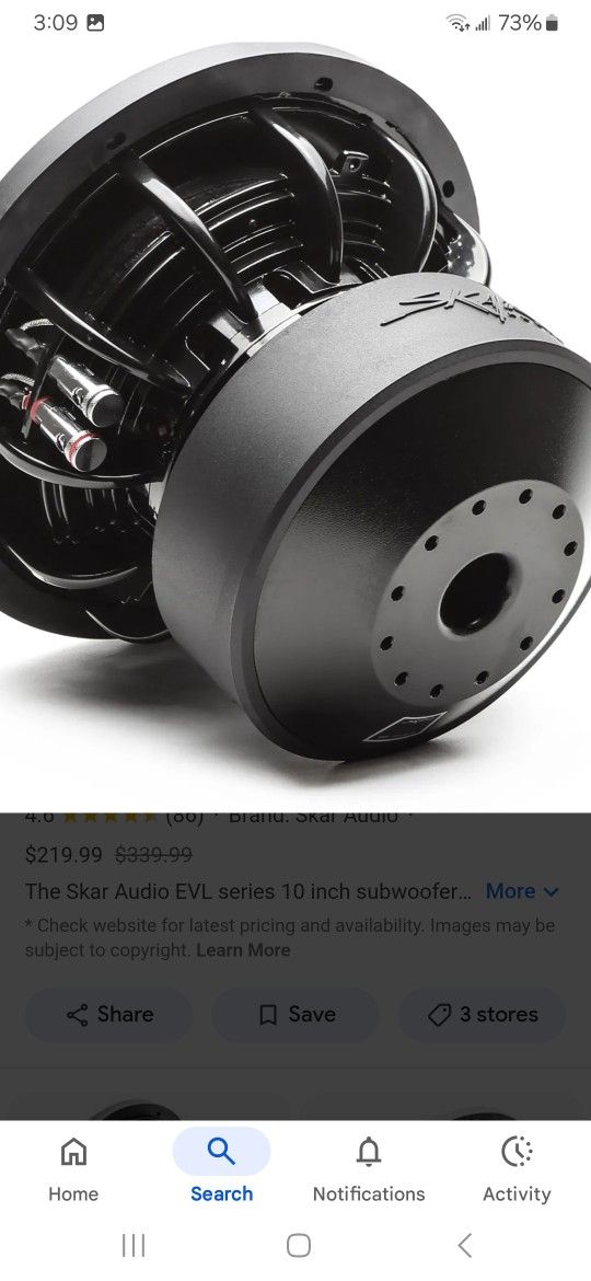 SKAR AUDIO 10" SUBWOOFER