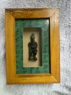 Chinese terra-cotta kneeling warrior framed