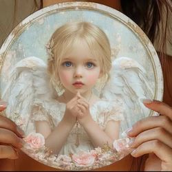 Super Cute Little Praying Angel Girl With Gold Cross  Home Decor 