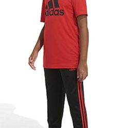 Adidas Boys Jogger Mid Rise Jogger Pant Black With Red 3 Stripes Size Small New