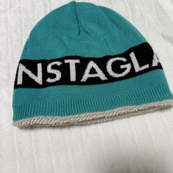 Juicy Couture Teal & Black Knit Beanie with White INSTAGLAM Lettering