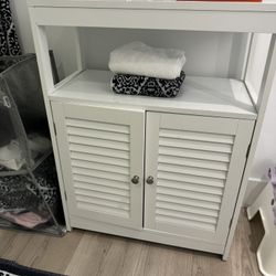 White Wooden Storage Cabinet with Shutter Doors & Open Shelf