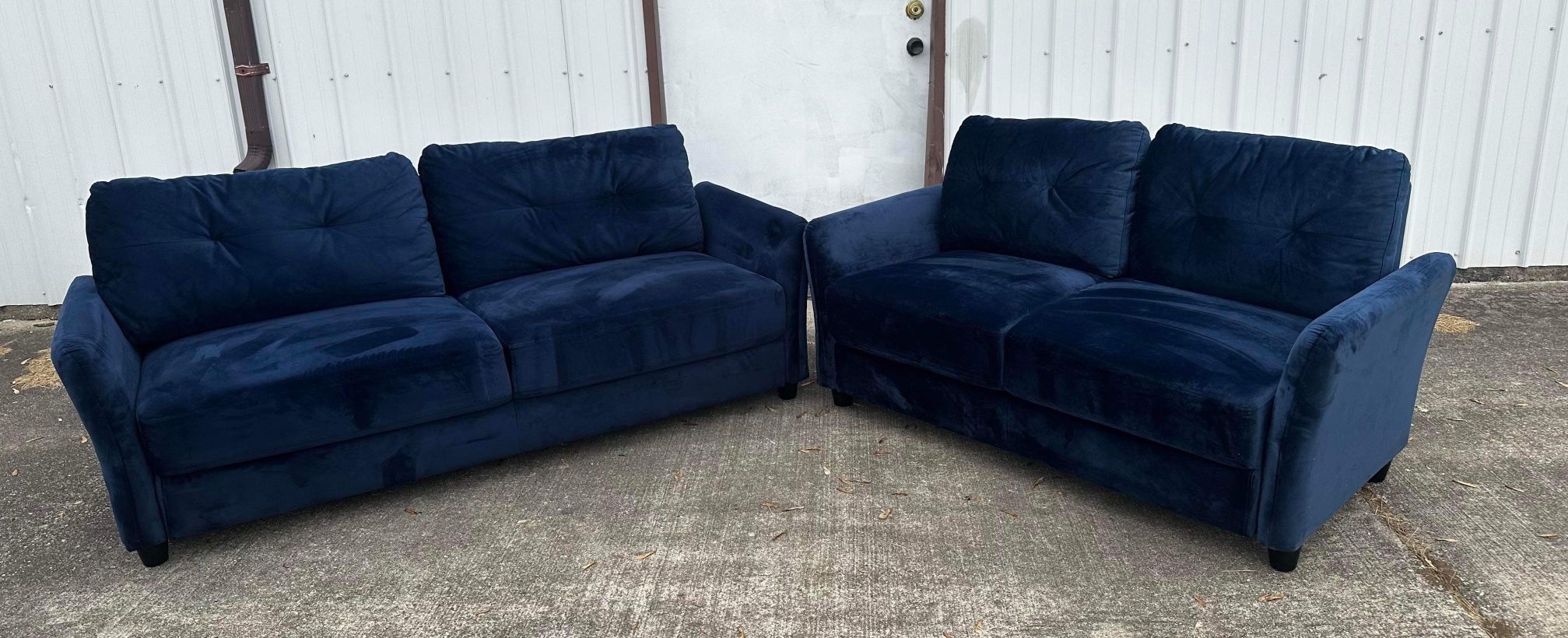 Blue Velvet Matching Sofa And Loveseat