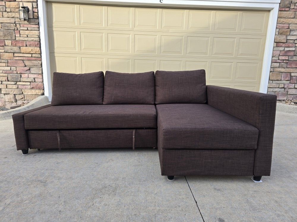 FRIHETEN Sleeper sectional,3 seat w/storage, Brown