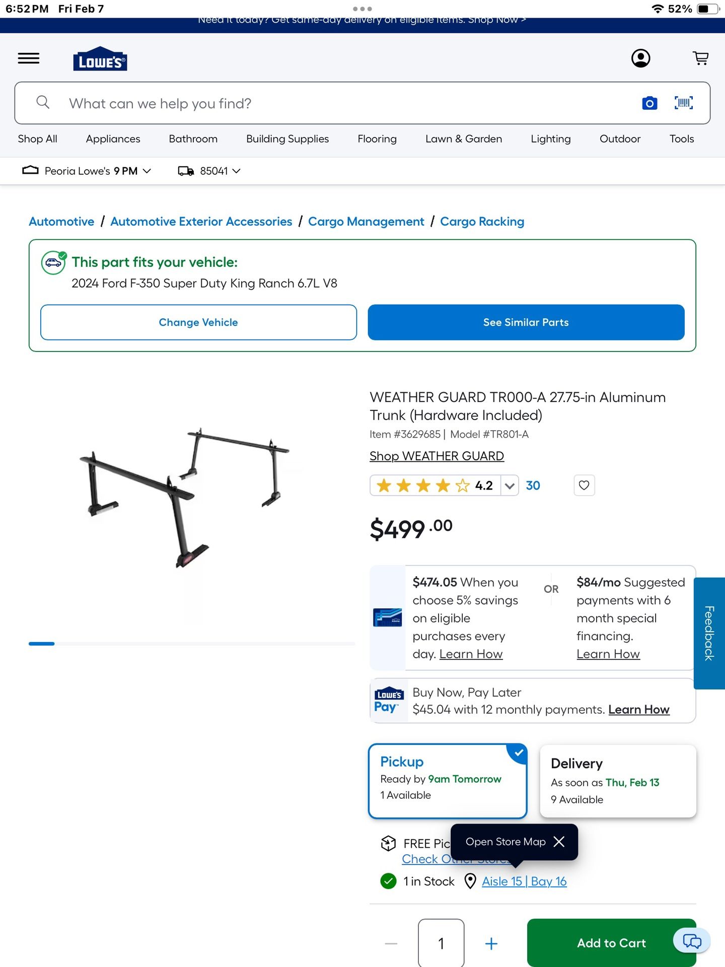 Weather Guard Aluminum Truck Rack, Defender Series In Matte Black. Model TR801-A