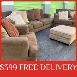 3 Piece COUCH SET Sectional couch and Ottoman sofa recliner (FREE CURBSIDE DELIVERY)