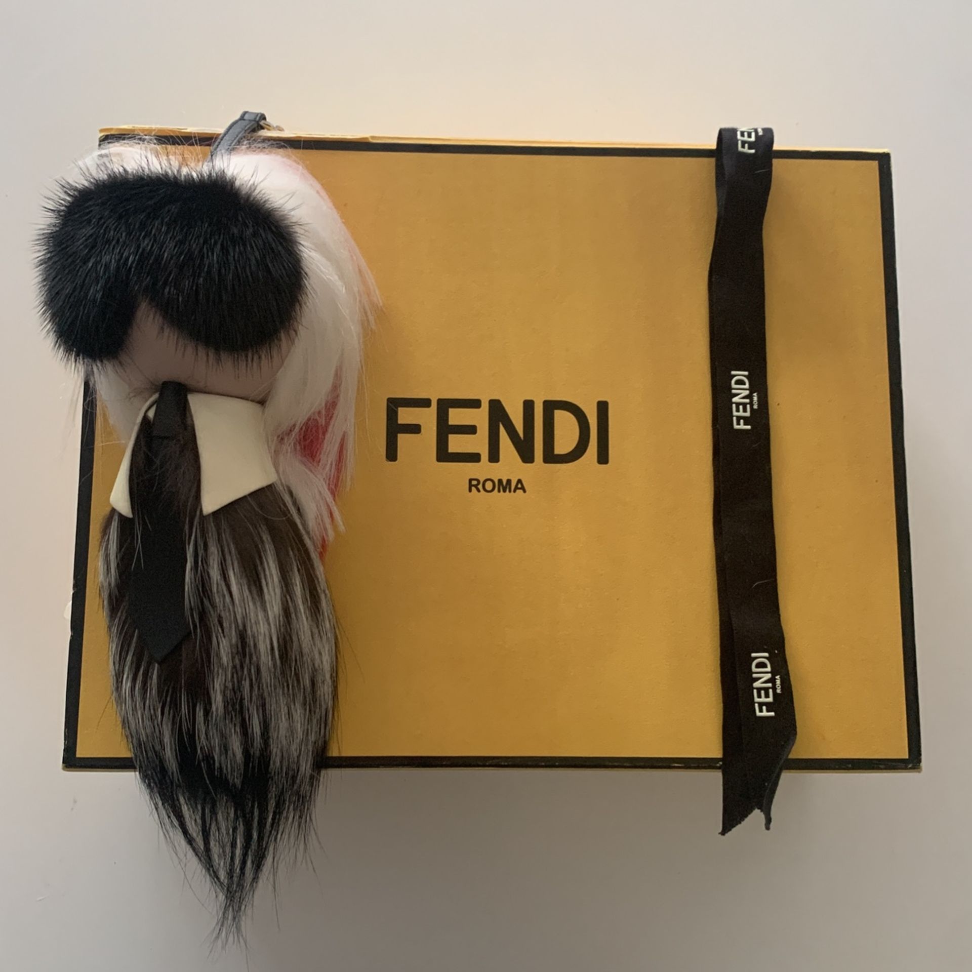 64341 auth FENDI grey fur KARLITO KARL LAGERFELD Bag Charm