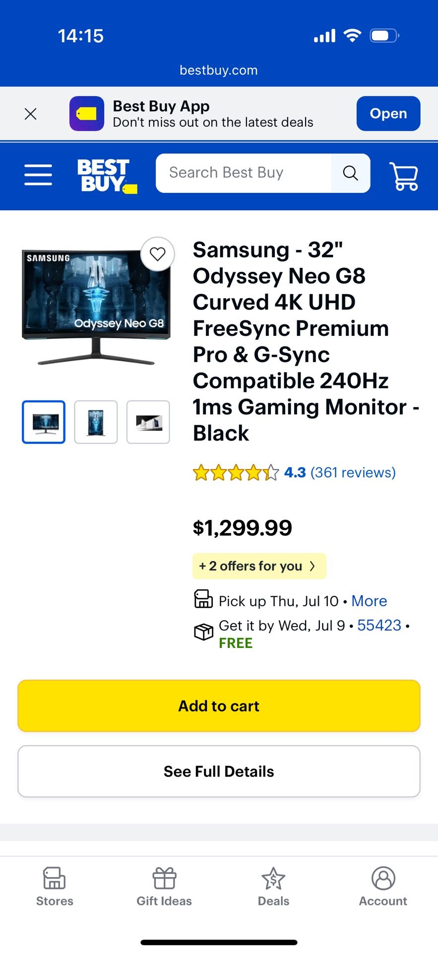 Samsung - 32" Odyssey Neo G8 Curved 4K UHD FreeSync Premium Pro & G-Sync Compatible 240Hz 1ms Gaming Monitor