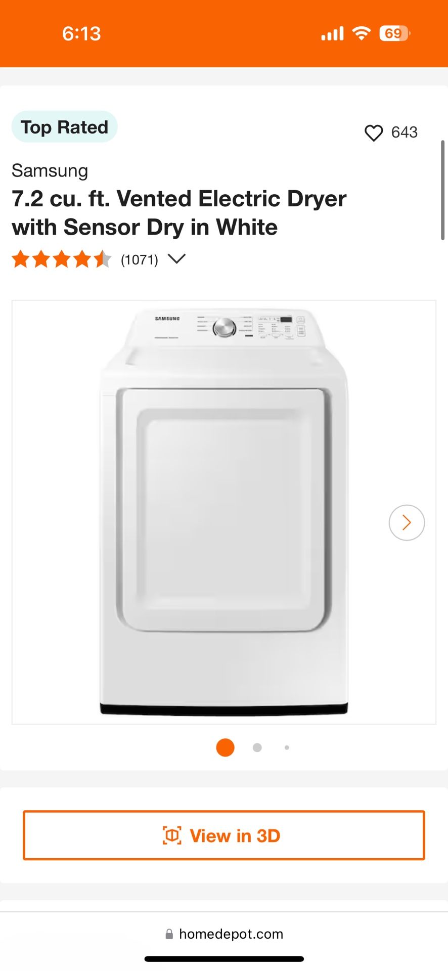Samsung Electric Dryer 7.2 Cu. Ft.