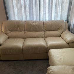 Creamy Beige Leather Couch Set