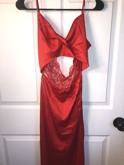 Red Satin Lace Midi Dress