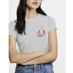 FREE PEOPLE Heather Grey Combo Wild Cherry Crewneck Short Sleeve Graphic Tee