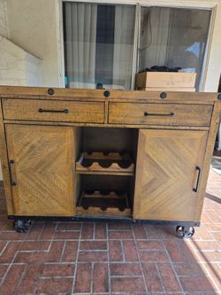 Industrial Wood Bar Cabinet with Wine Rack