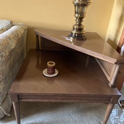 Wood Corner Coffee Table W Danish Style Peg Legs End