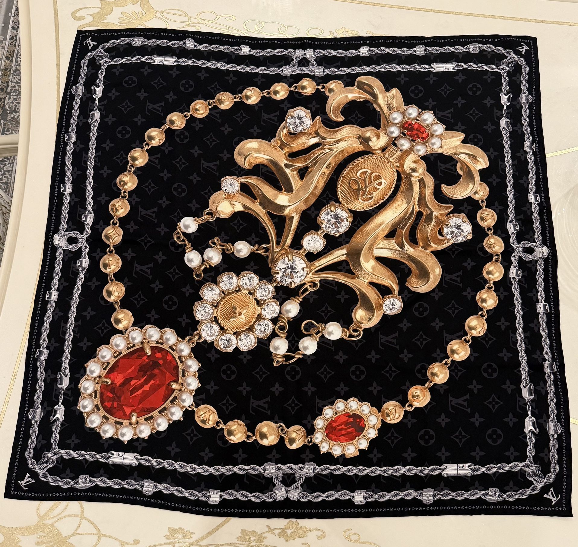Louis Vuitton Dynasty Brooch Silk Square Scarf