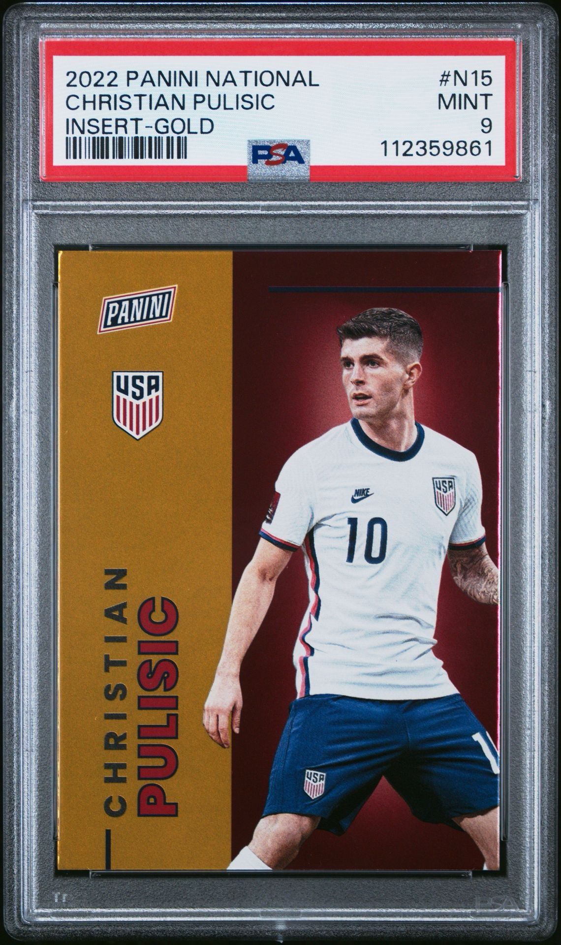 2022 Panini National Christian Pulisic Insert Gold /10 #N15 PSA 9 USA