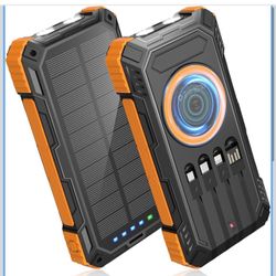 Cargador solar de banco de energía, cargador portátil inalámbrico de 49800 mAh con 4 cables integrados, batería de carga rápida de 22.5 W, entrada USB