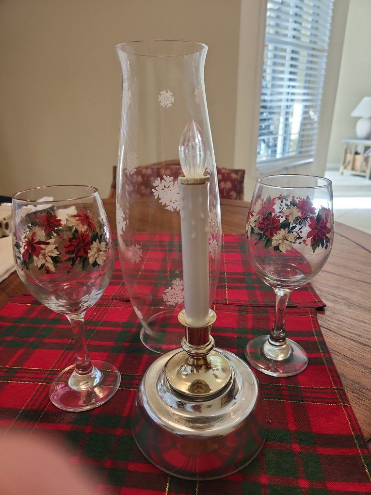 Candle & glasses  16" Tall.  $12  Pretty !