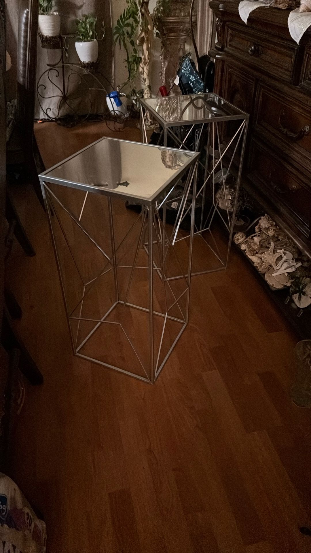 Two Silver End Tables