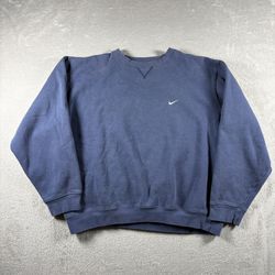 Vintage 90s Nike Men’s L Faded Blue Swoosh Team Sweatshirt Crewneck USA #2804