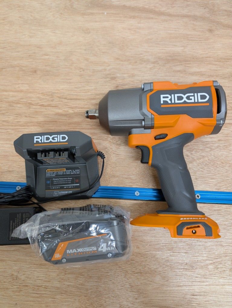Ridgid 18v Brushless High Torque 1/2" Impact Wrench & 4Ah Battery/Charger NEW