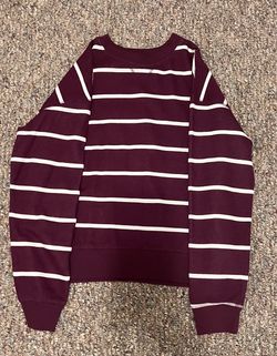 Burgundy Striped Crewneck Sweatshirt Casual