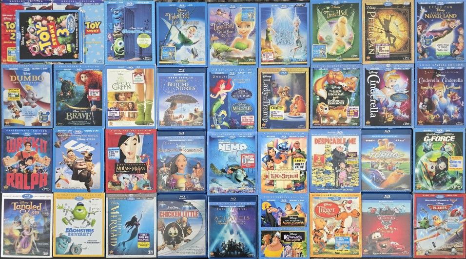 44 Disney Bluray Movies. Collection of Bluray for Kids and Family