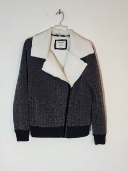 Abercrombie & Fitch Sherpa Collar Asymmetrical Zip-front Moto Style Jacket Color:Black/White Size L