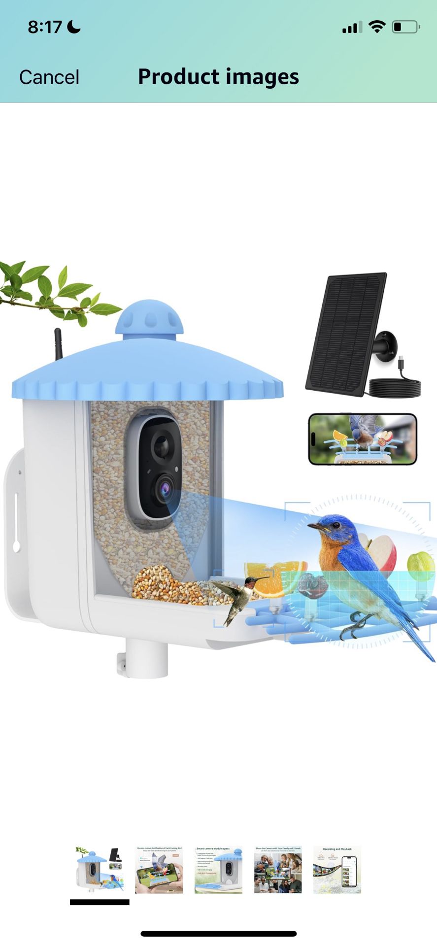 Twesync Smart Bird Feeder with Camera Solar Powered , 1080P HD AI Identify Wild Bird Feeder Camera 5000mAh, Auto Capture Bird Videos