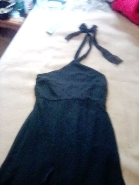 Simple Black Party Dress With Front Slit And Uneven Hemline