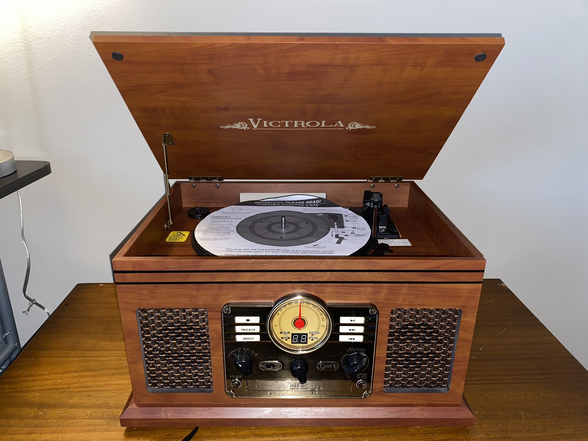 Victrola Nostalgic 6-in-1 Bluetooth Record Player & Multimedia Center with Built-in Speakers – 3-Speed Turntable, CD & Cassette Player, AM/FM Radio, W