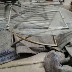 X Shaped Glass Coffee Table And oval Coffee Table 