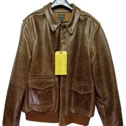VINTAGE LEATHER A2 BOMBER Brown JACKET US AIR FORCE ARMY Mens Size 48 - L