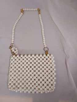 Vintage Jana White Wooden Beaded Purse